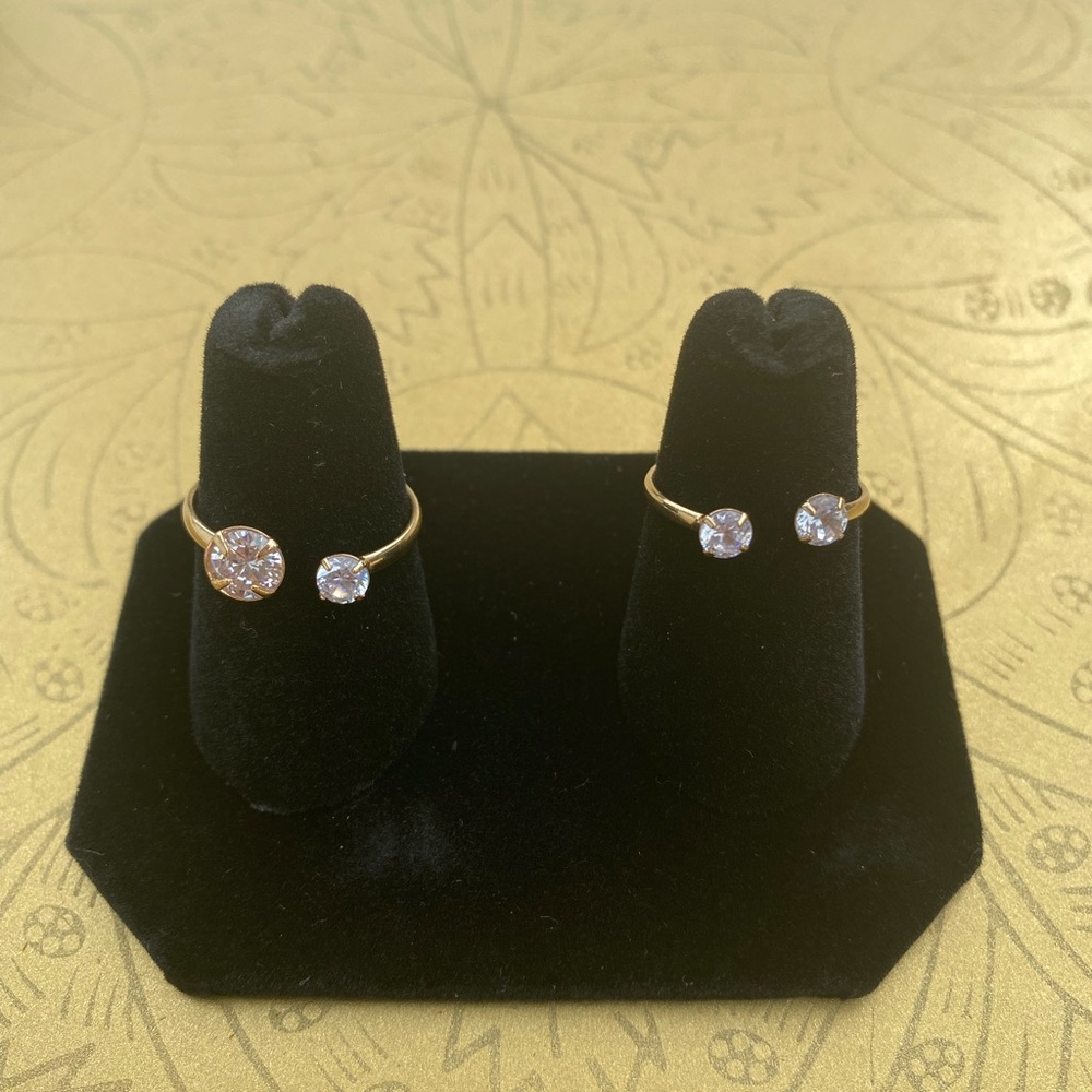 Gold Filled Ring with Two Circle CZ floating Diamond Size adjustable 6, 7